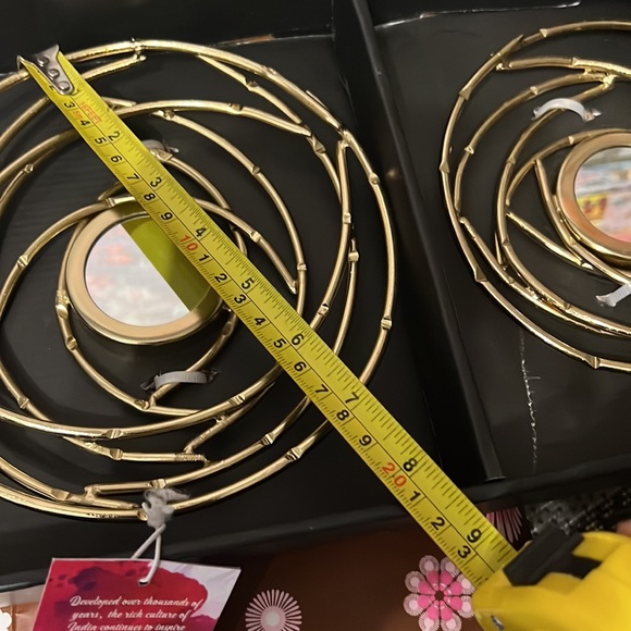 New Set 3 Handcrafted in India Gold-Tone Metal Mirrored “Bird Nests” Wall Decor - Picture 6 of 13